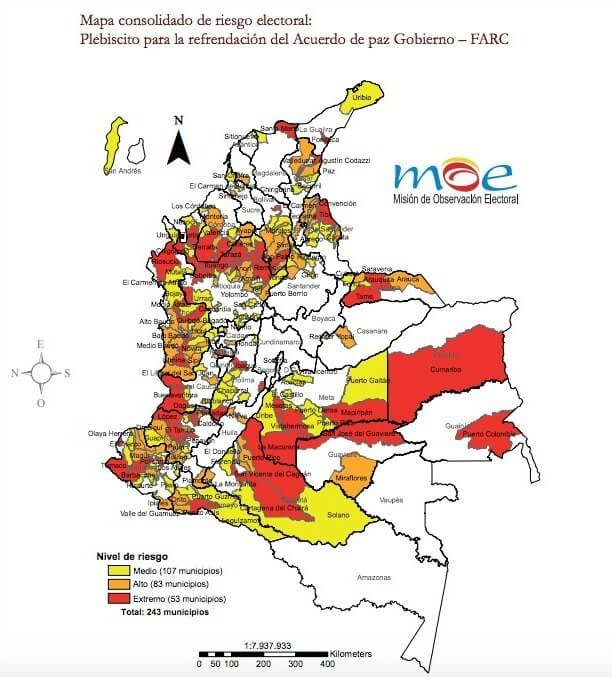 Estas son las zonas de riesgos electorales para el plebiscito por la paz