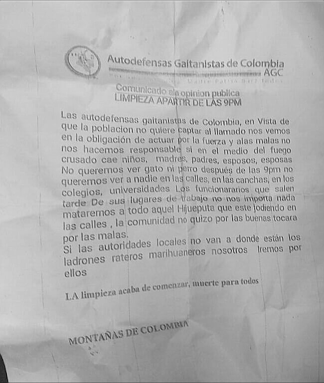 Bienvenidos al posconflicto: así empapelan las bacrim 4 departamentos del país