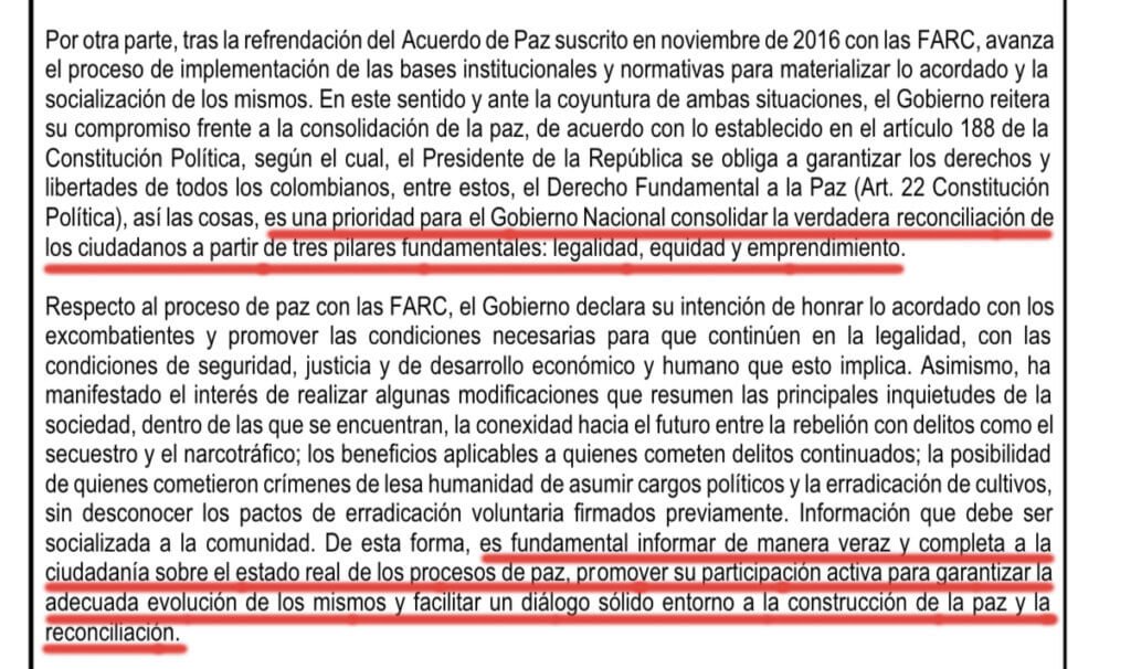 Un extracto de la parte de Consideraciones del contrato.