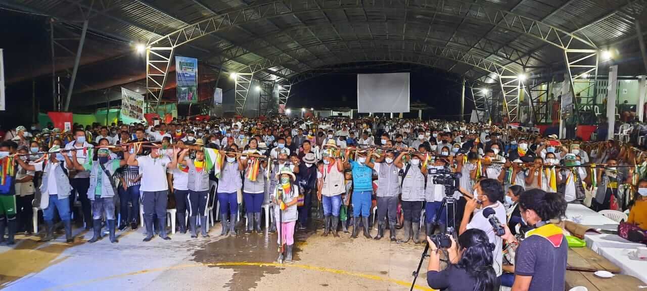 Más de mil indígenas Awá asistieron a la celebración del cuarto congreso realizado entre el 4 y 6 de junio, en el predio El Verde del resguardo Gran Sábalo. Fotografía: Comunicaciones UNIPA.