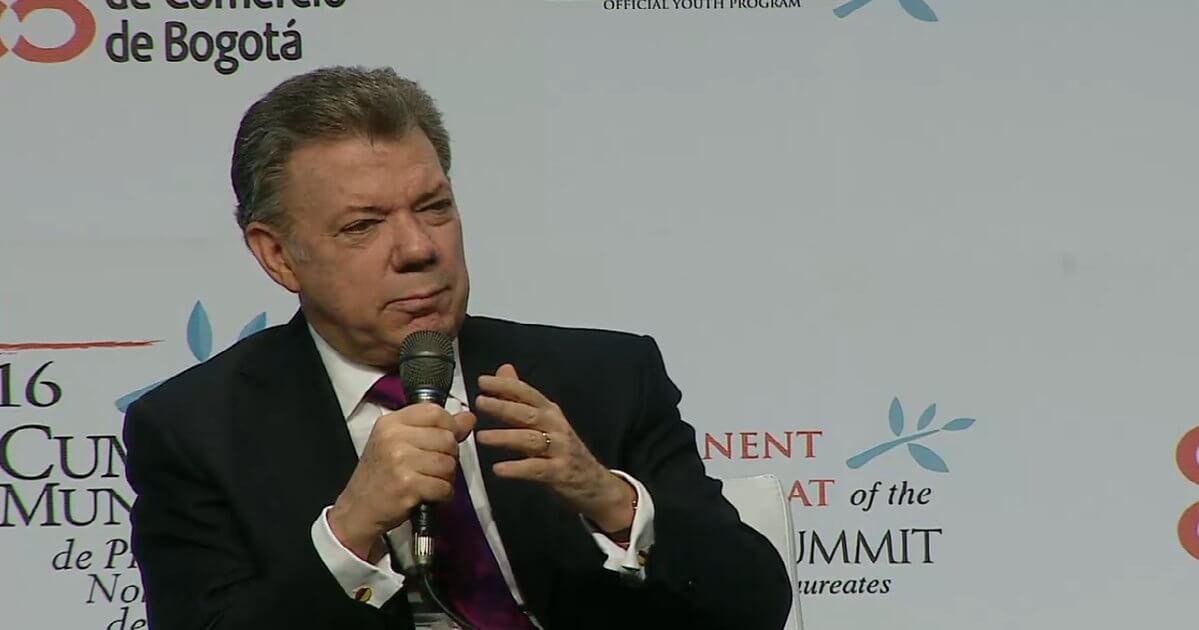 Presidente de Colombia Juan Manuel Santos, Premio Nobel de Paz 2016. Foto vía @onucolombia