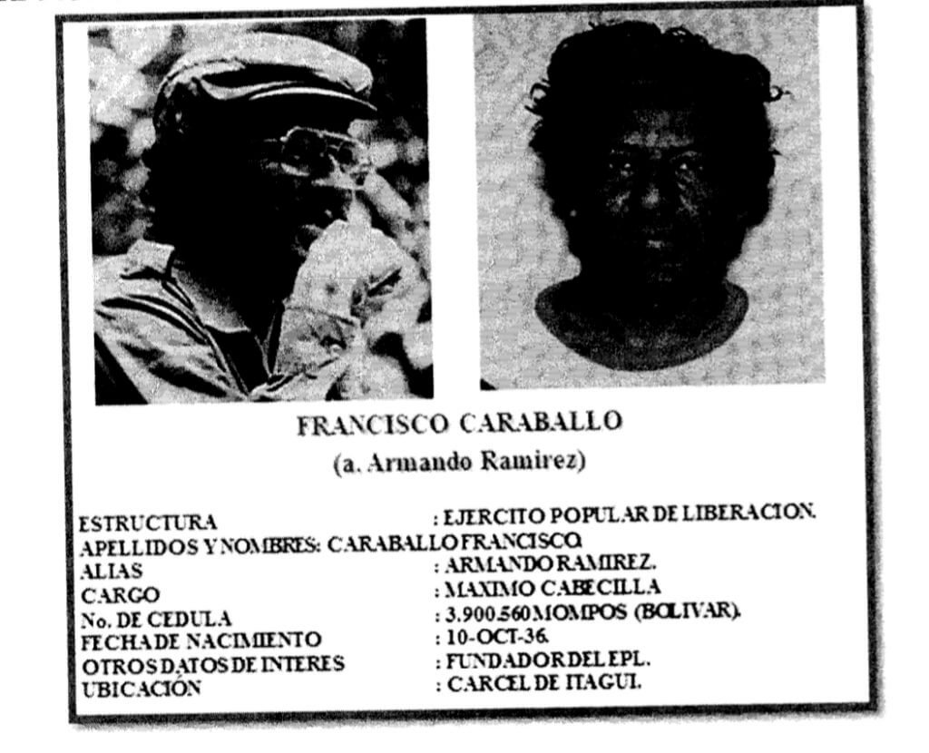 Caraballo fue comandante militar del EPL. Imagen: Fiscalía